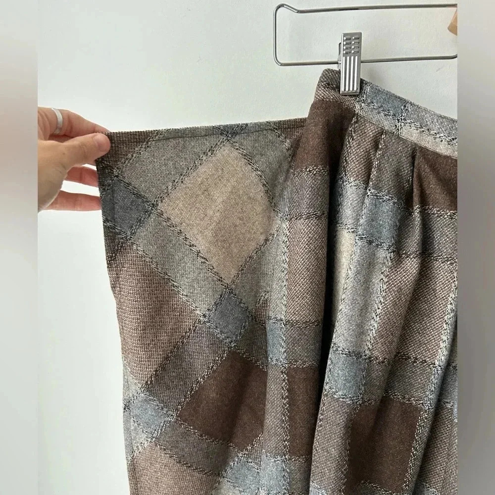 Vintage 90’s high waist wool plaid ruffle  midi skirt - Picture 3 of 16